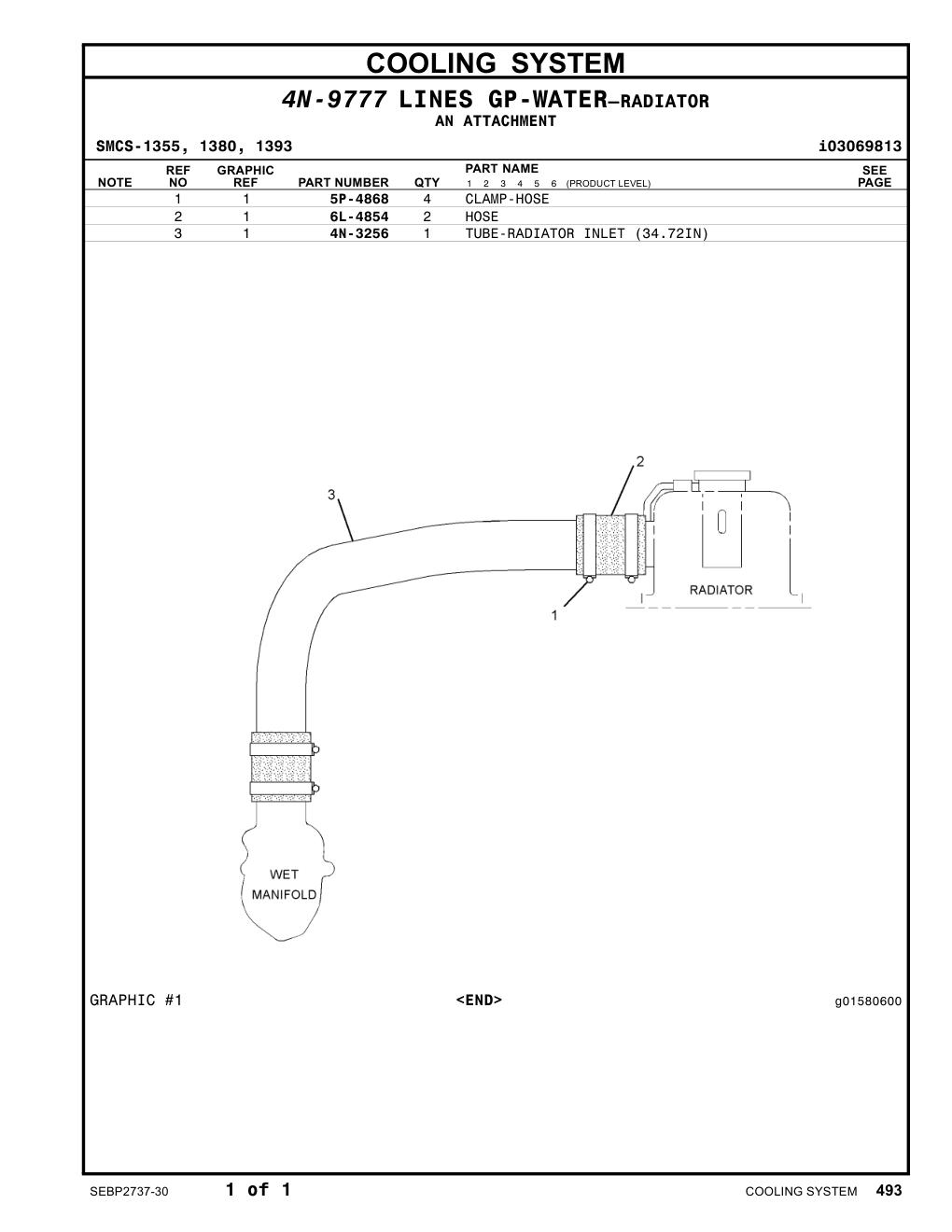 4N-3256 TUBE-RADIATOR INLET (34.72IN) CAT parts manual diagram