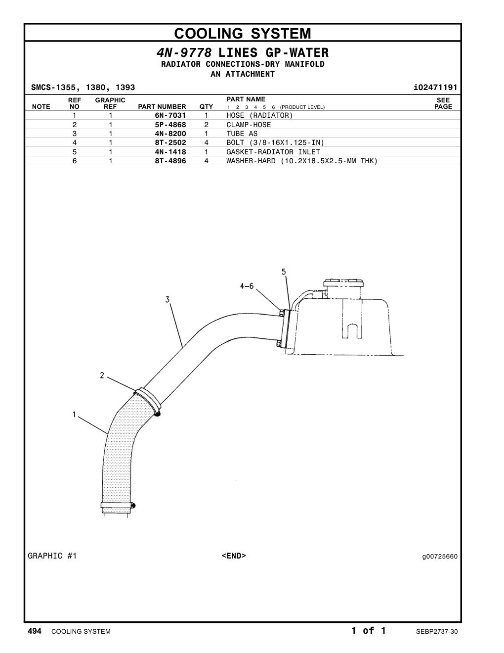 6N-7031 HOSE (RADIATOR) CAT parts manual diagram
