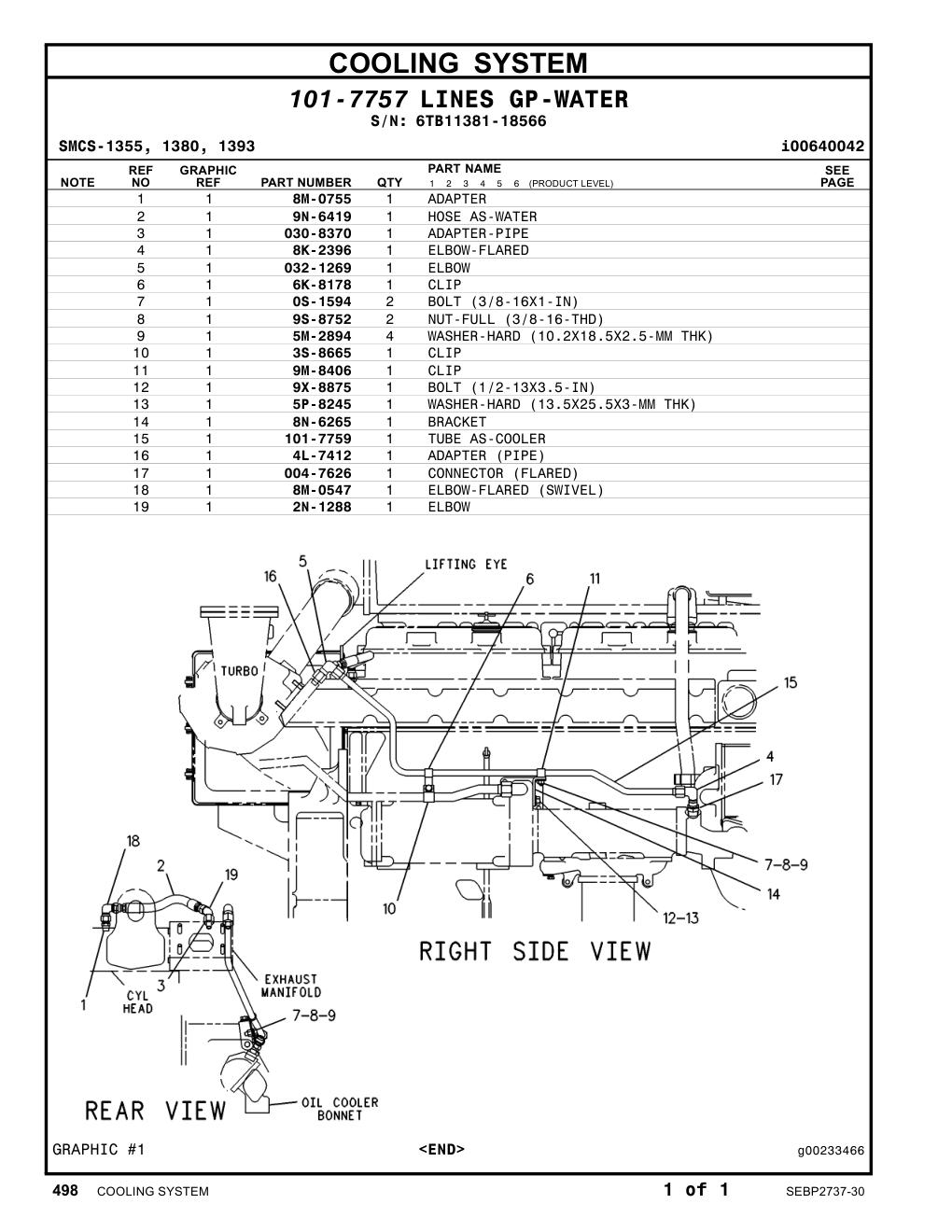 030-8370 ADAPTER-PIPE · S/N 6TB11381-18566 CAT parts manual diagram
