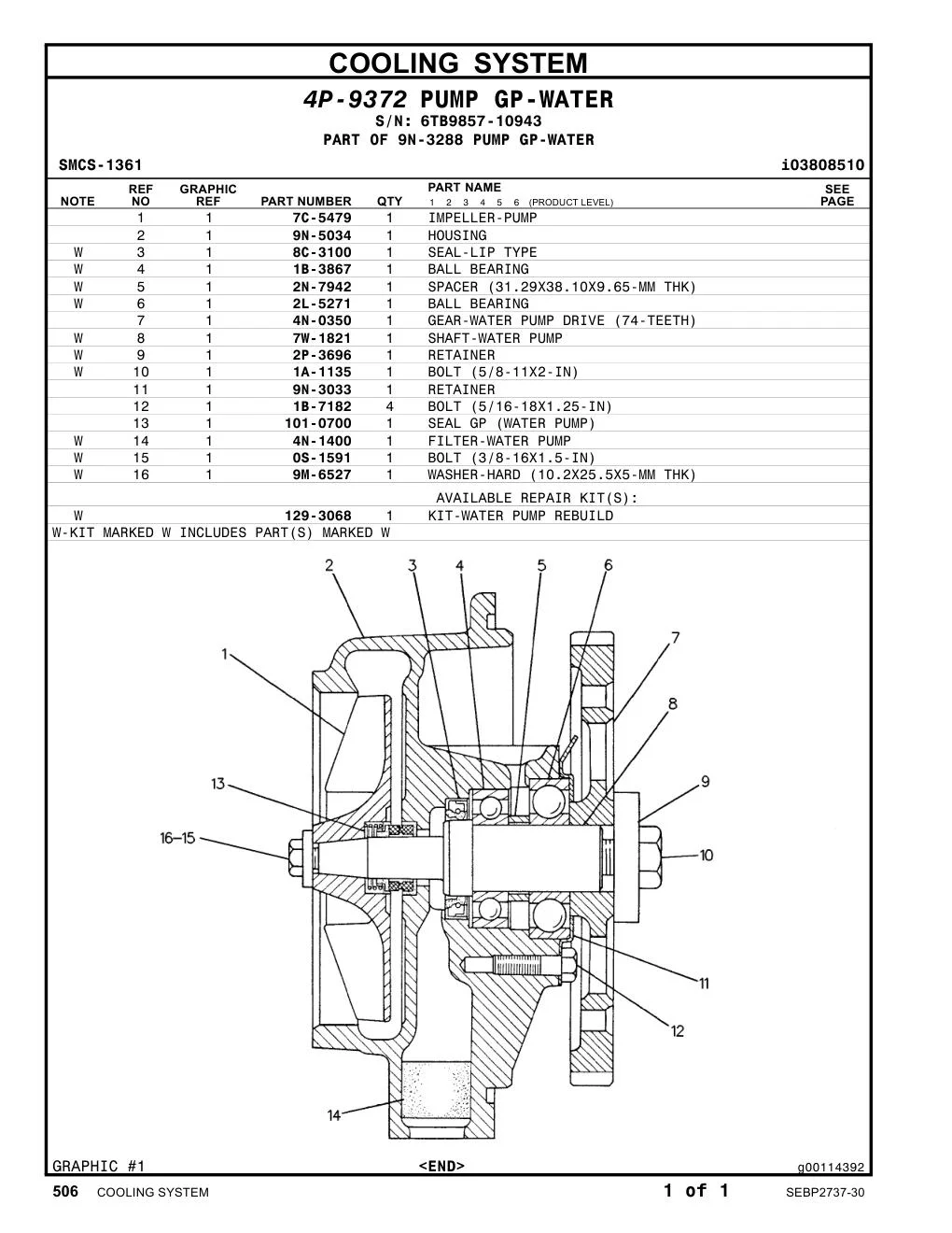 7C-5479 IMPELLER-PUMP · S/N 6TB9857-10943 CAT parts manual diagram