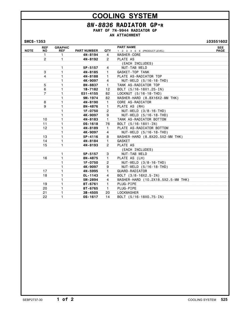 4N-8185 GASKET-TOP TANK CAT parts diagram