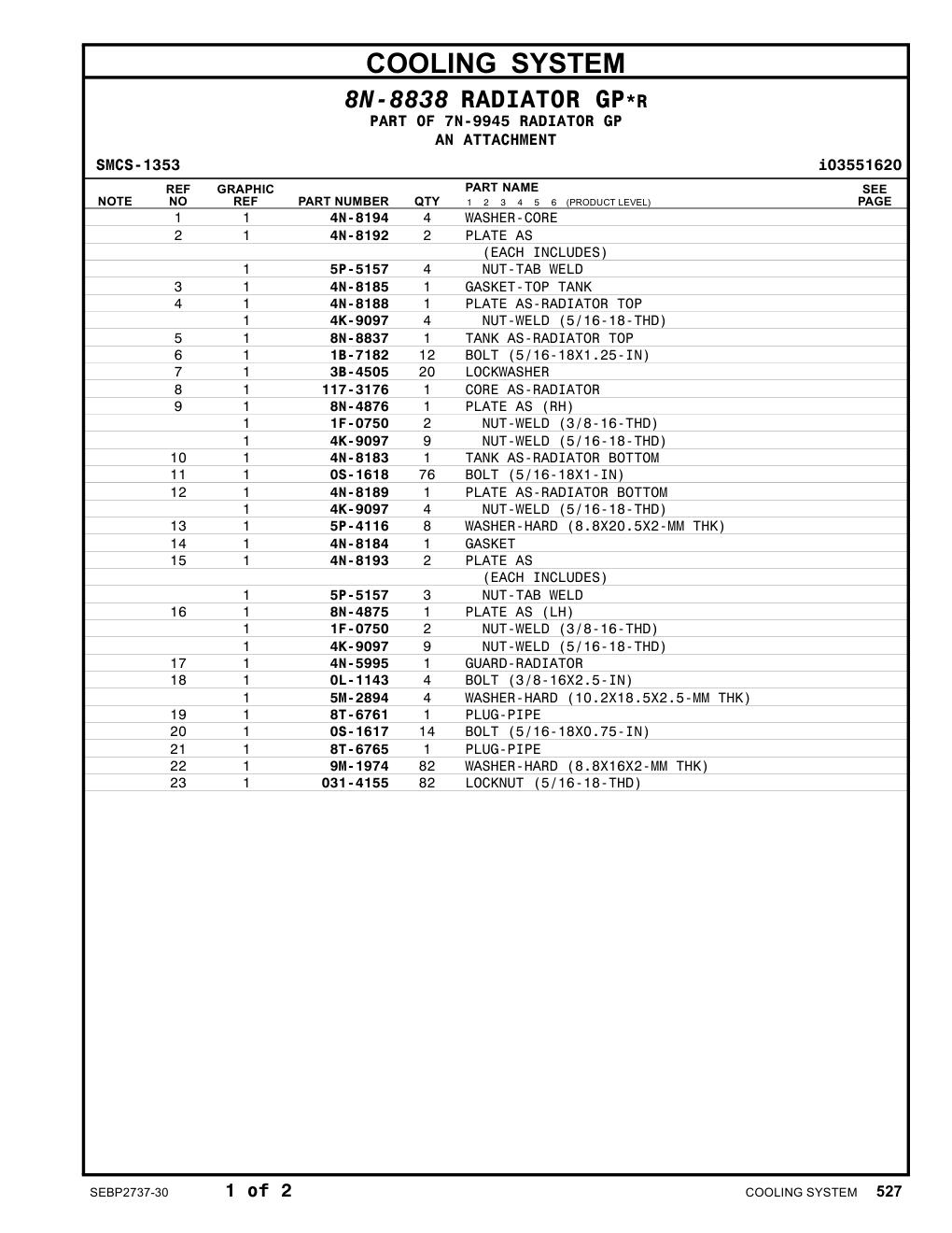 117-3176 CORE AS-RADIATOR CAT parts manual diagram