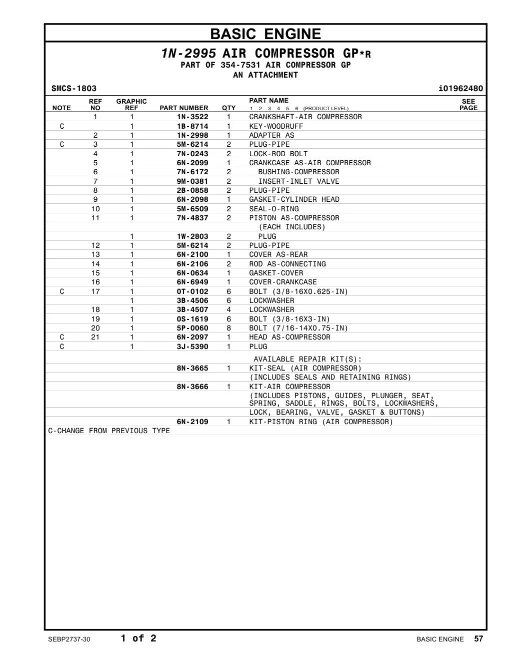 6N-2099 CRANKCASE AS-AIR COMPRESSOR CAT parts manual diagram