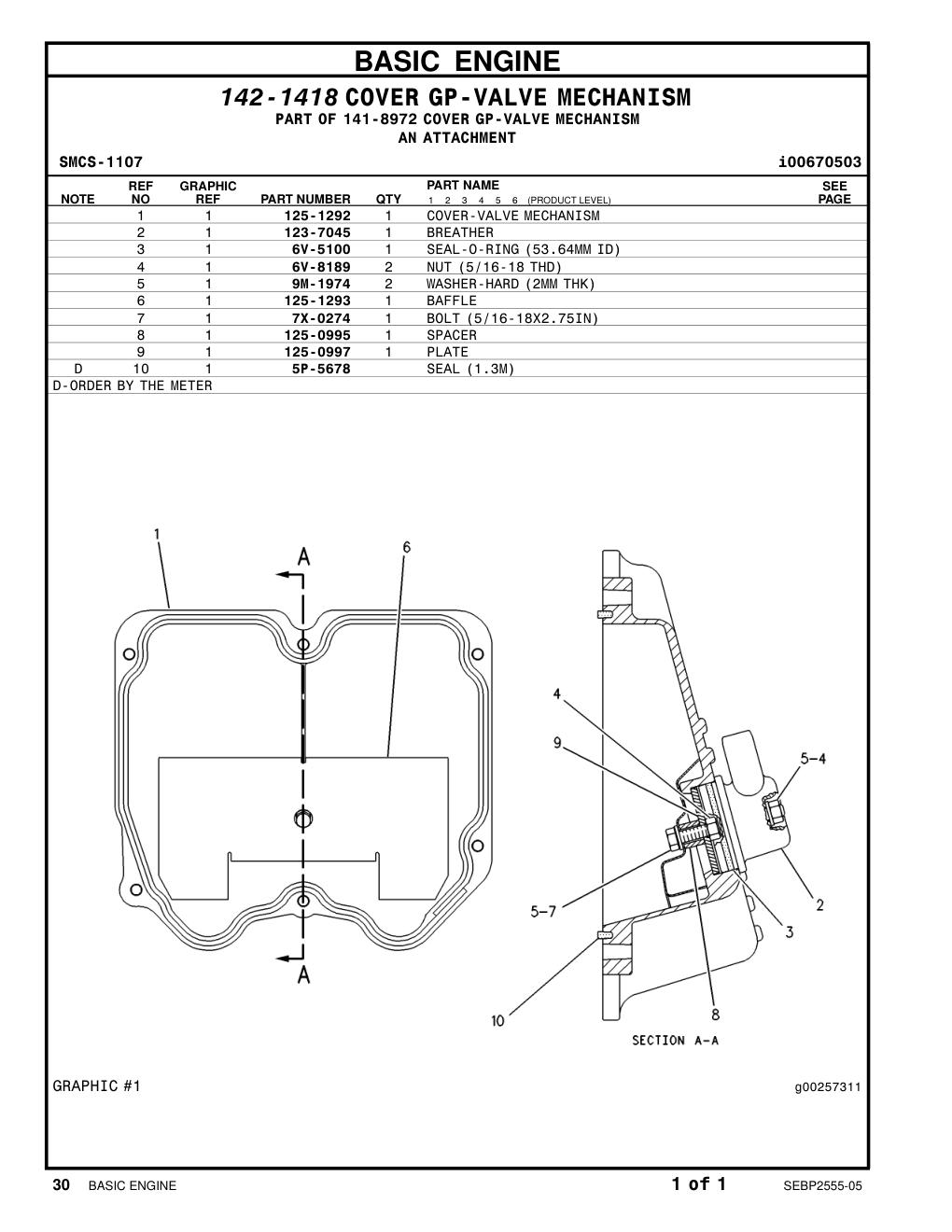 125-1292 COVER-VALVE MECHANISM CAT parts manual diagram