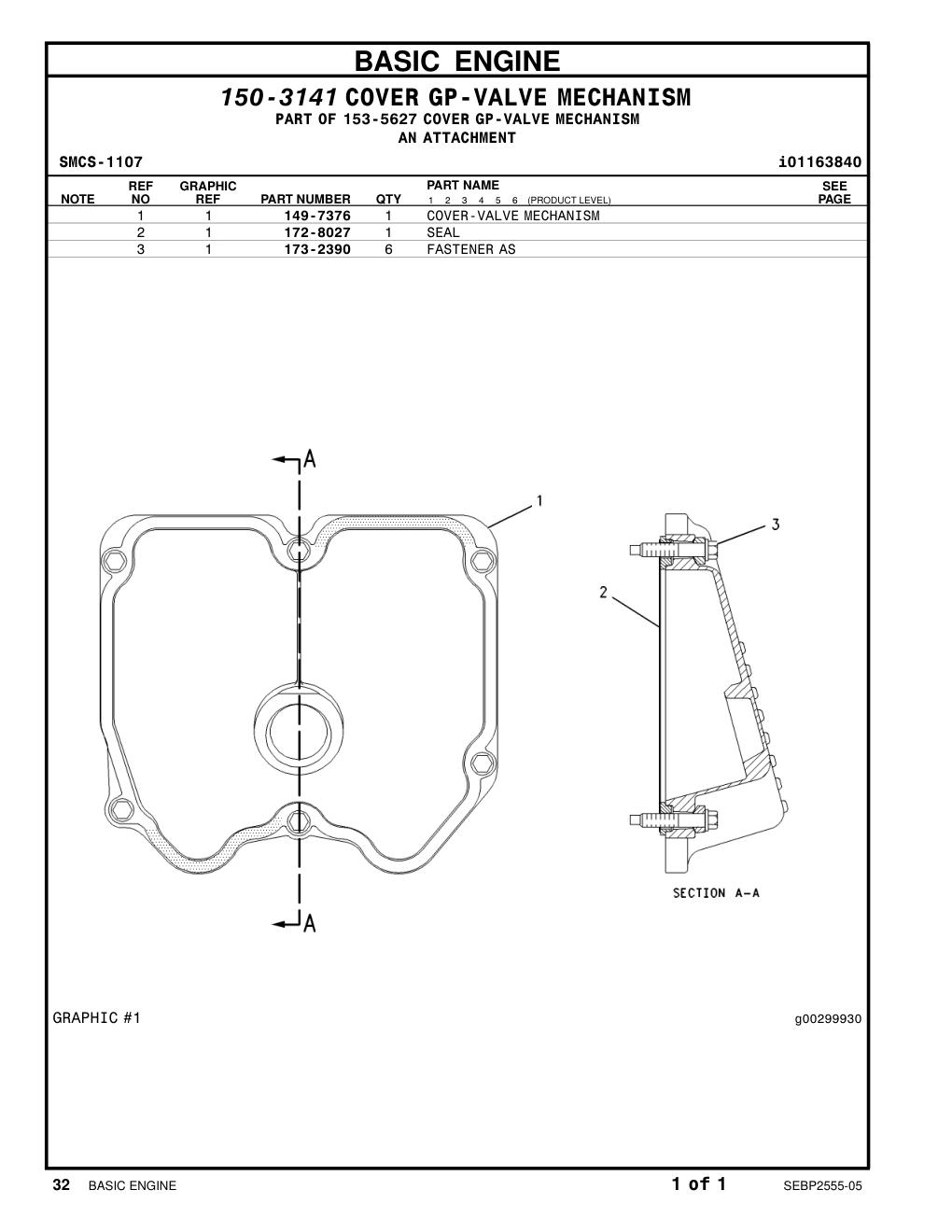 149-7376 COVER-VALVE MECHANISM CAT parts manual diagram