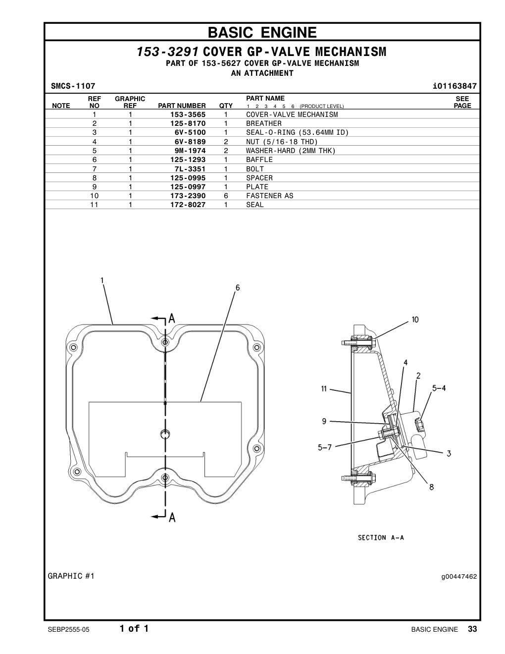 153-3565 COVER-VALVE MECHANISM CAT parts manual diagram