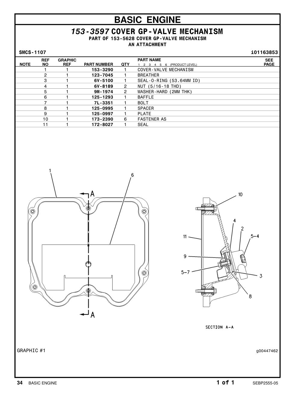 153-3290 COVER-VALVE MECHANISM CAT parts manual diagram