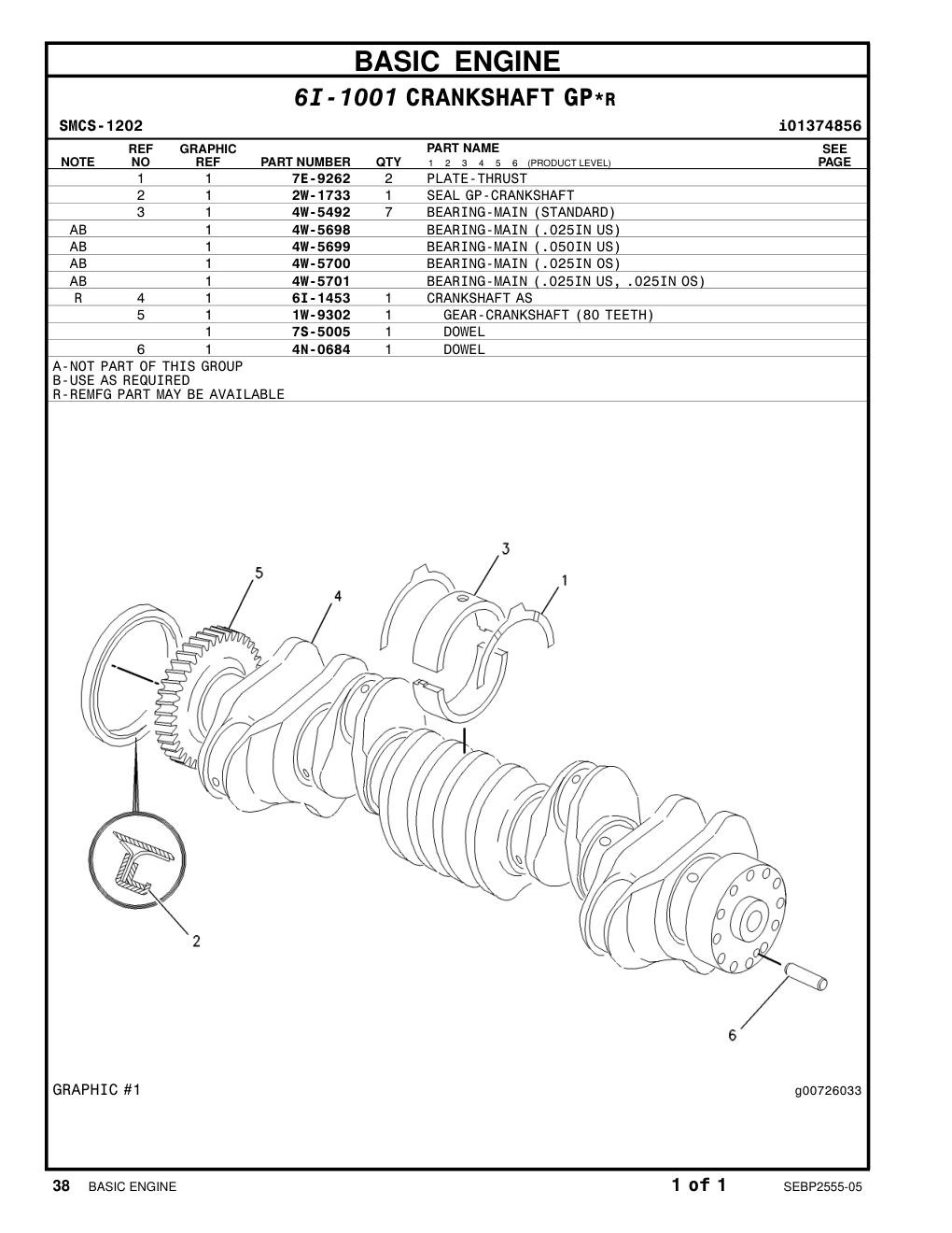 2W-1733 SEAL GP-CRANKSHAFT CAT parts manual diagram