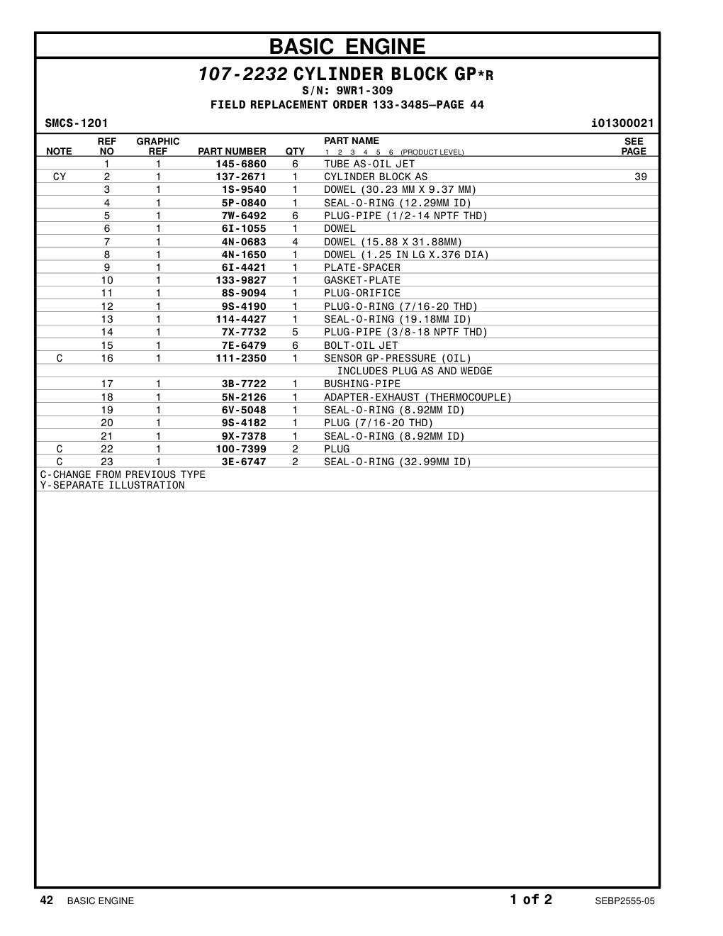 133-9827 GASKET-PLATE · S/N 9WR1-309 CAT parts manual diagram