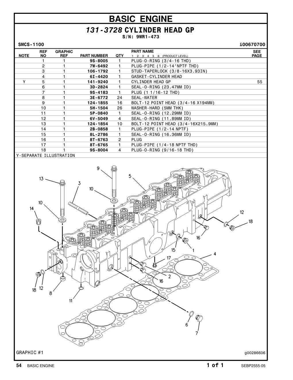 124-1854 BOLT-12 POINT HEAD (3/4-16X8.5-IN) · S/N 9WR1-473 CAT parts manual diagram