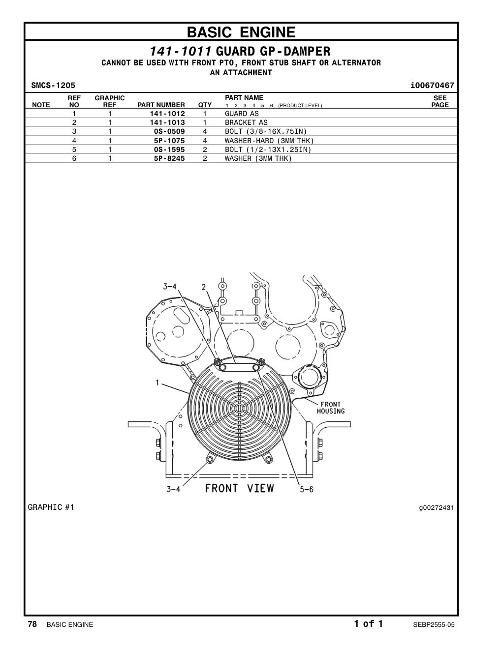 141-1013 BRACKET AS CAT parts manual diagram