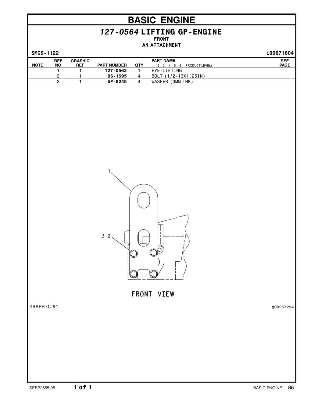127-0563 EYE-LIFTING CAT parts manual diagram
