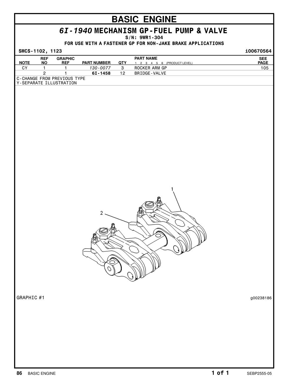 6I-1458 BRIDGE-VALVE · S/N 9WR1-304 CAT parts manual diagram