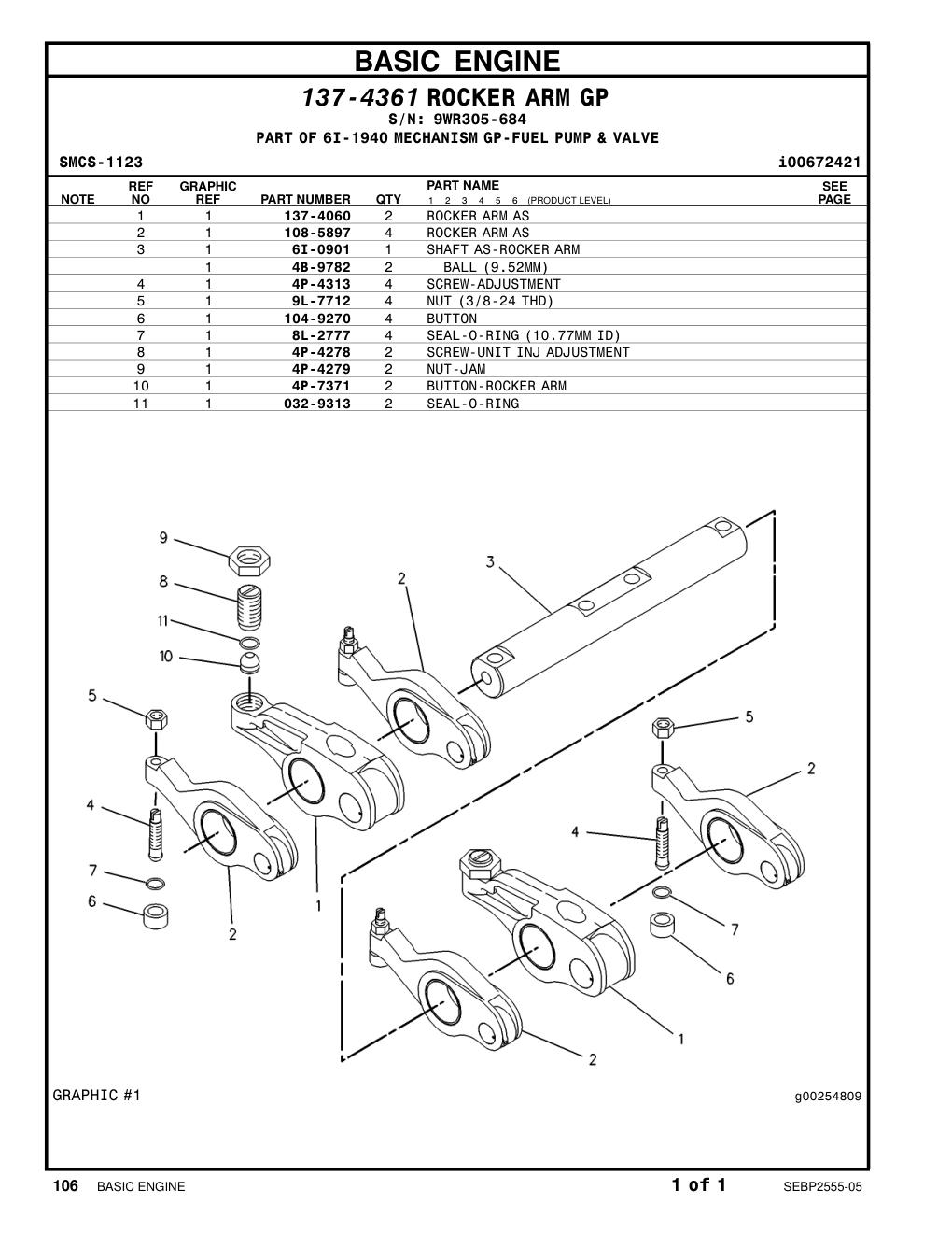 137-4060 ROCKER ARM AS · S/N 9WR305-684 CAT parts manual diagram
