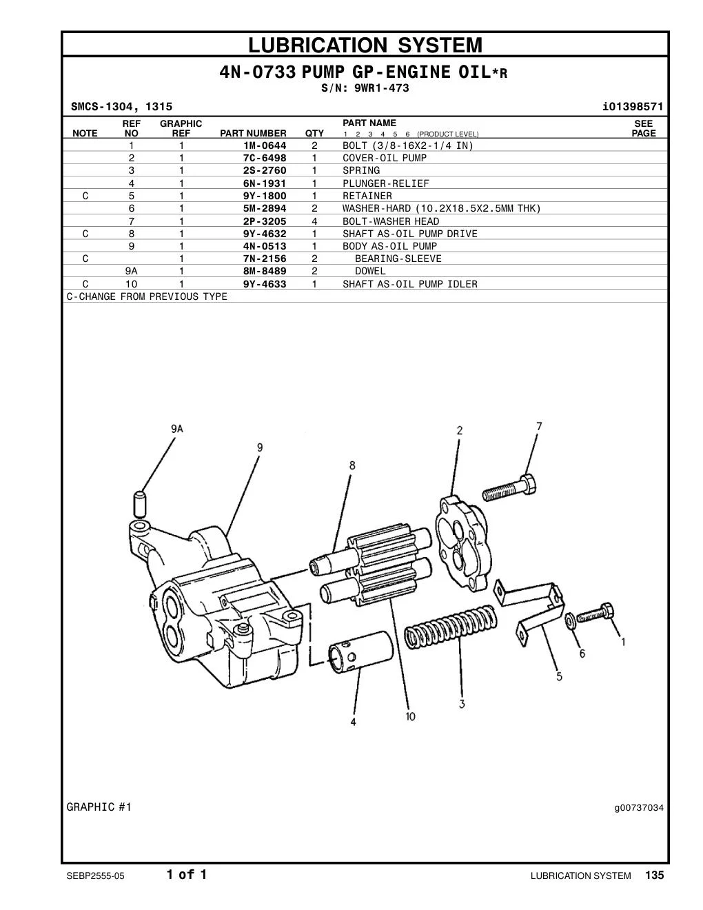 9Y-4633 - SHAFT AS-OIL PUMP IDLER