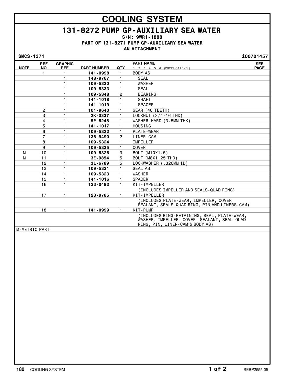 109-5321 SEAL AS · S/N 9WR1-1888 CAT parts manual diagram