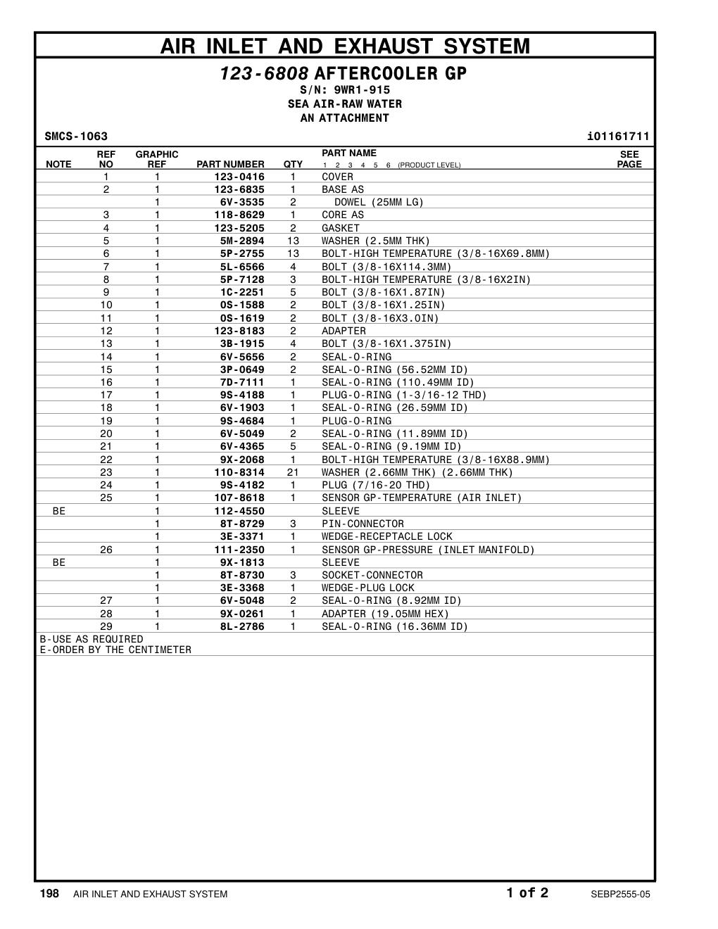 123-0416 COVER · S/N 9WR1-915 CAT parts manual diagram