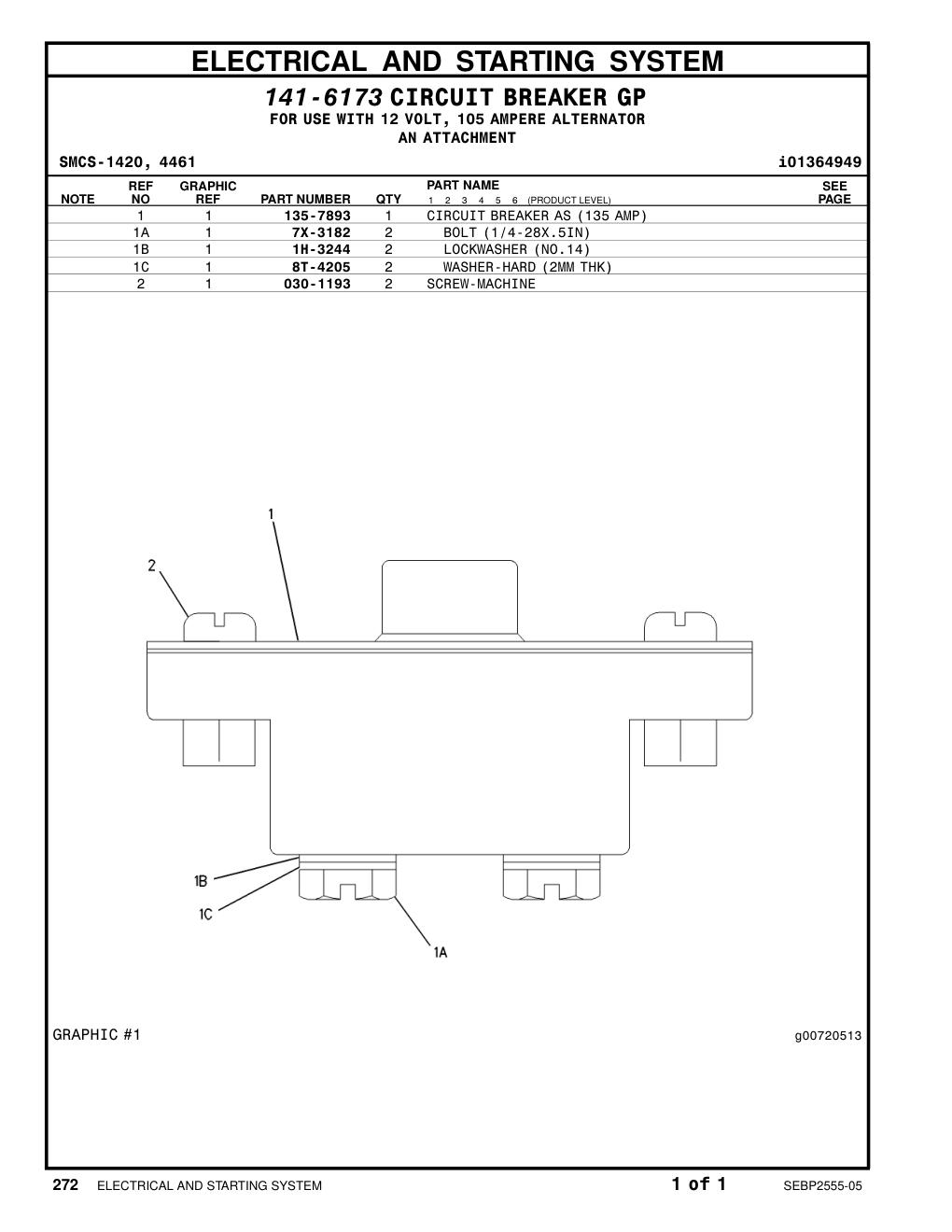 135-7893 CIRCUIT BREAKER AS (135 AMP) CAT parts manual diagram