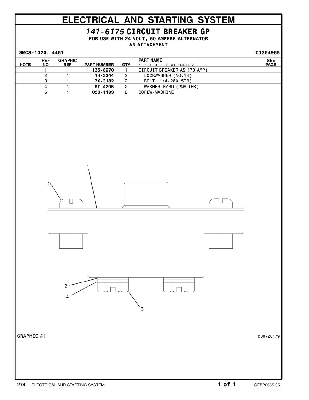 135-8270 CIRCUIT BREAKER AS (70 AMP) CAT parts manual diagram