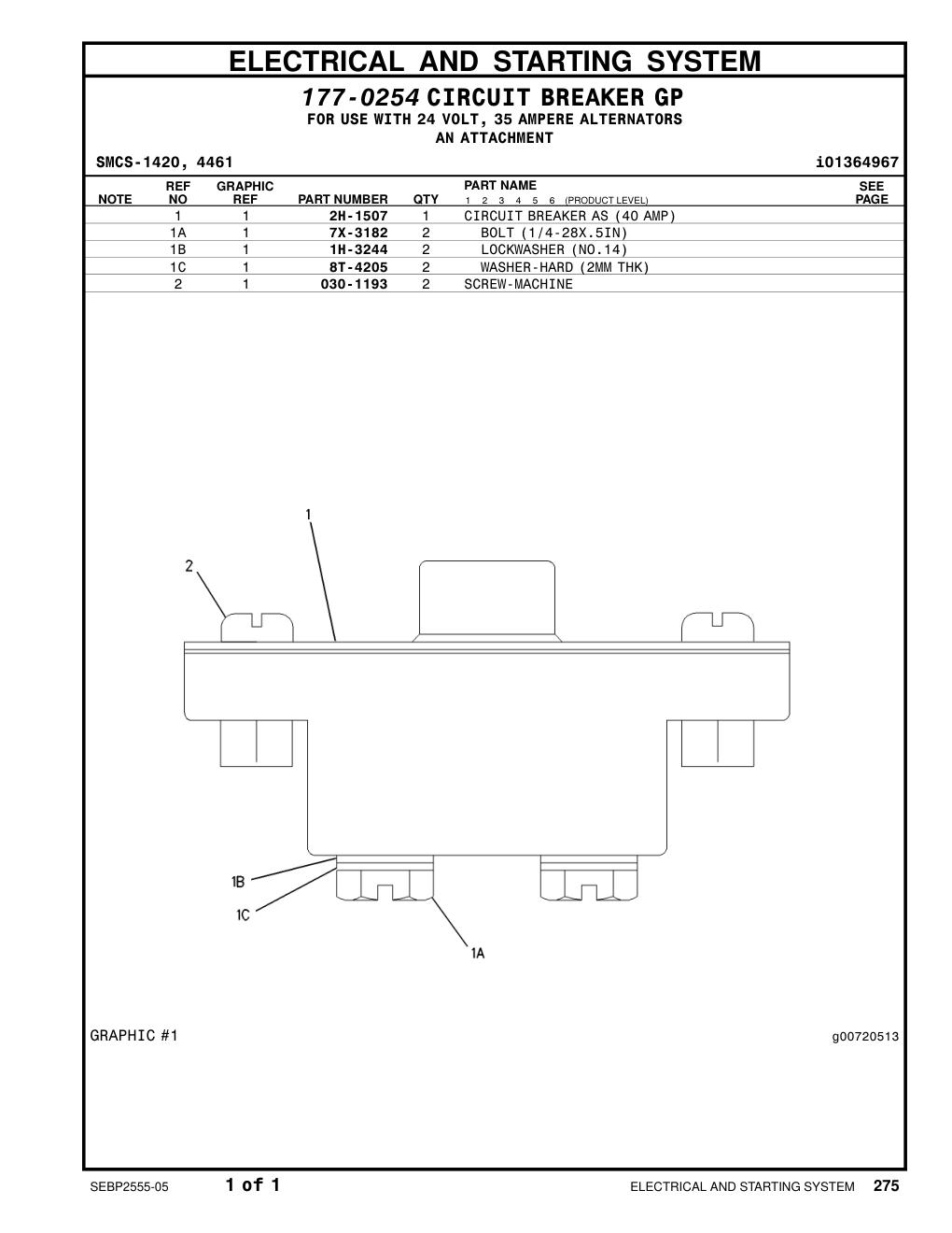 2H-1507 CIRCUIT BREAKER AS (40 AMP) CAT parts manual diagram