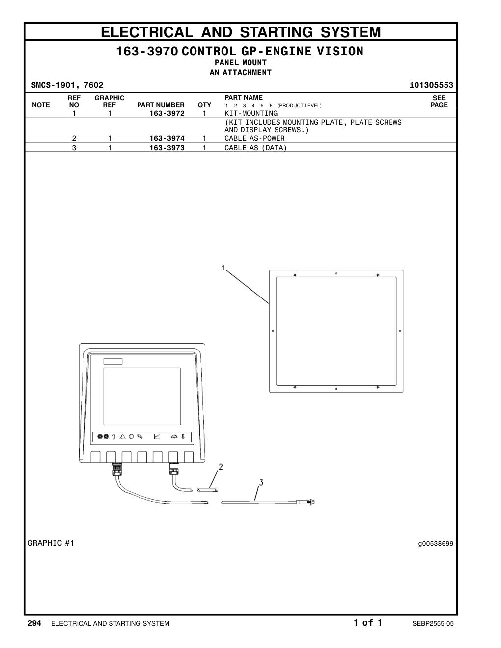 163-3974 CABLE AS-POWER CAT parts manual diagram