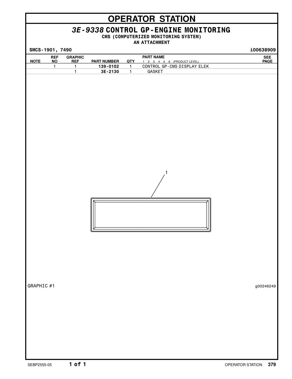 139-0102 CONTROL GP-CMS DISPLAY ELEK CAT parts manual diagram