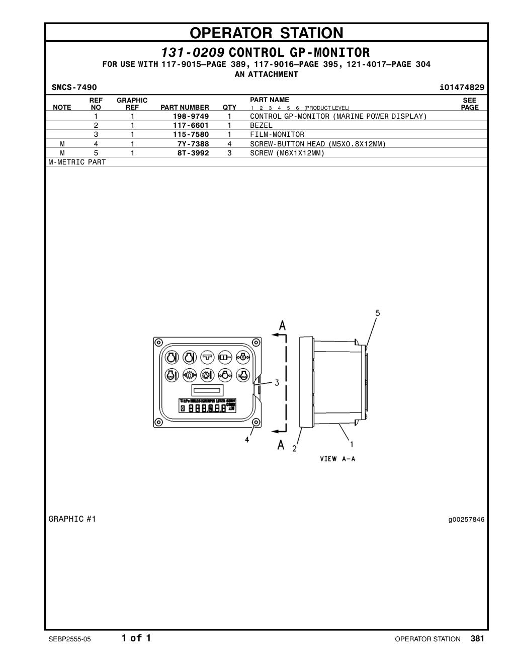 117-6601 BEZEL CAT parts manual diagram