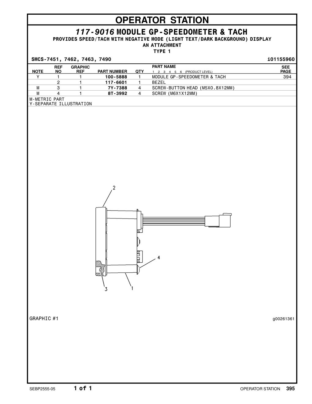100-5888 MODULE GP-SPEEDOMETER & TACH CAT parts manual diagram