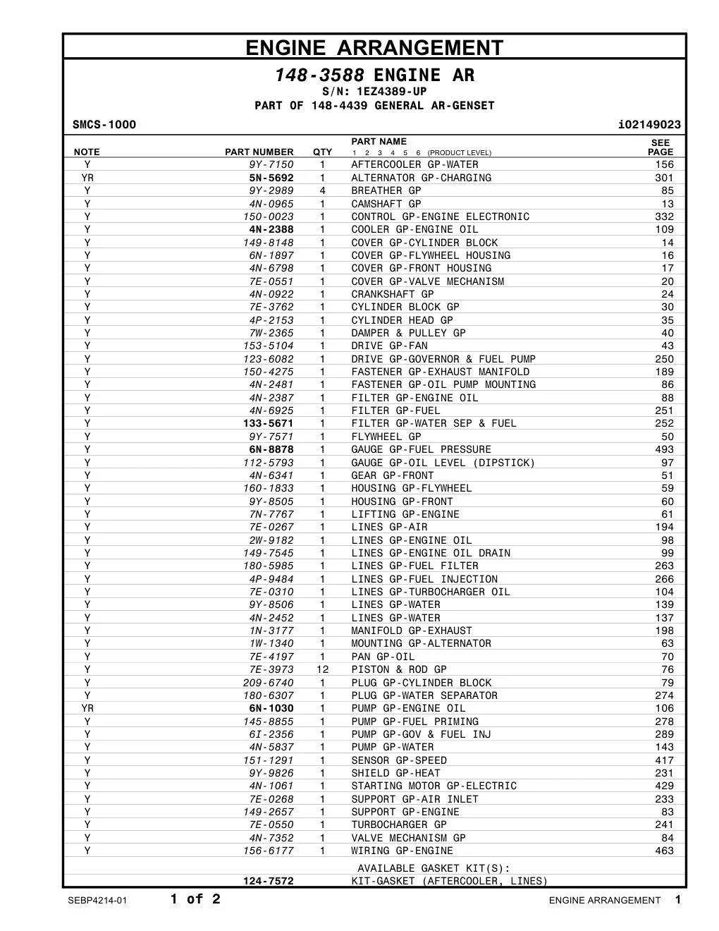 4N-2388 COOLER GP-ENGINE OIL CAT parts diagram