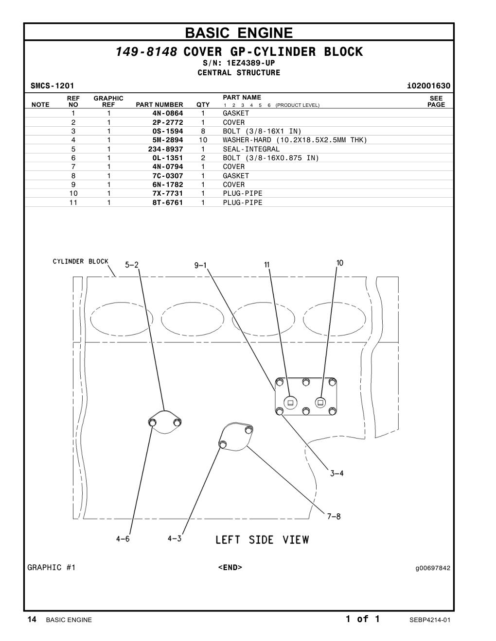 6N-1782 COVER · S/N 1EZ4389-UP CAT parts manual diagram