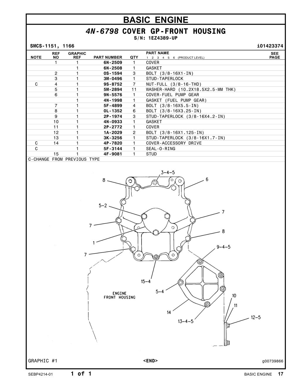 9N-5576 COVER-FUEL PUMP GEAR · S/N 1EZ4389-UP CAT parts manual diagram