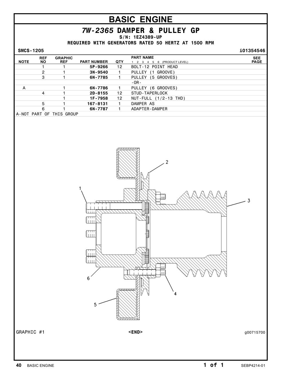 6N-7787 ADAPTER-DAMPER · S/N 1EZ4389-UP CAT parts manual diagram