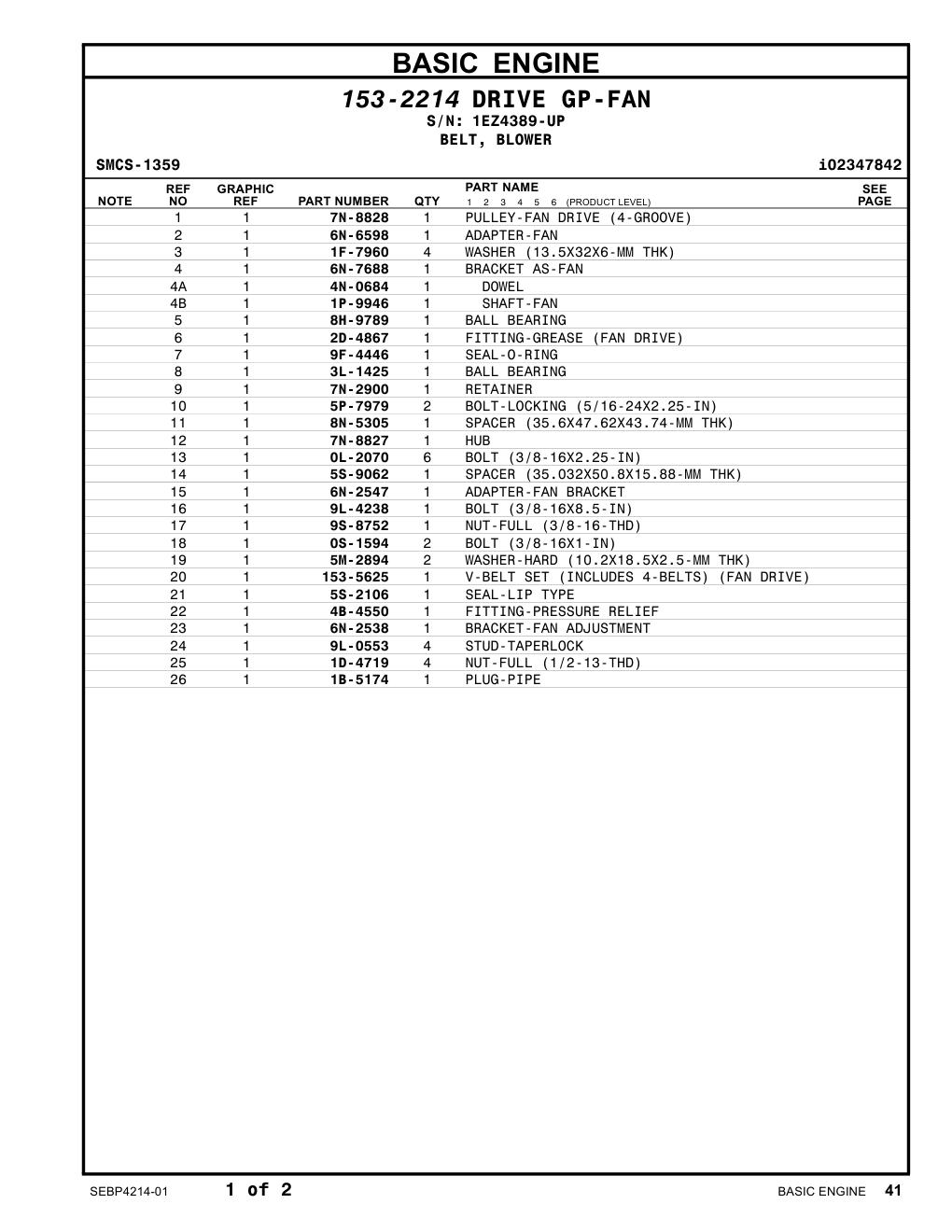 6N-2538 BRACKET-FAN ADJUSTMENT · S/N 1EZ4389-UP CAT parts manual diagram