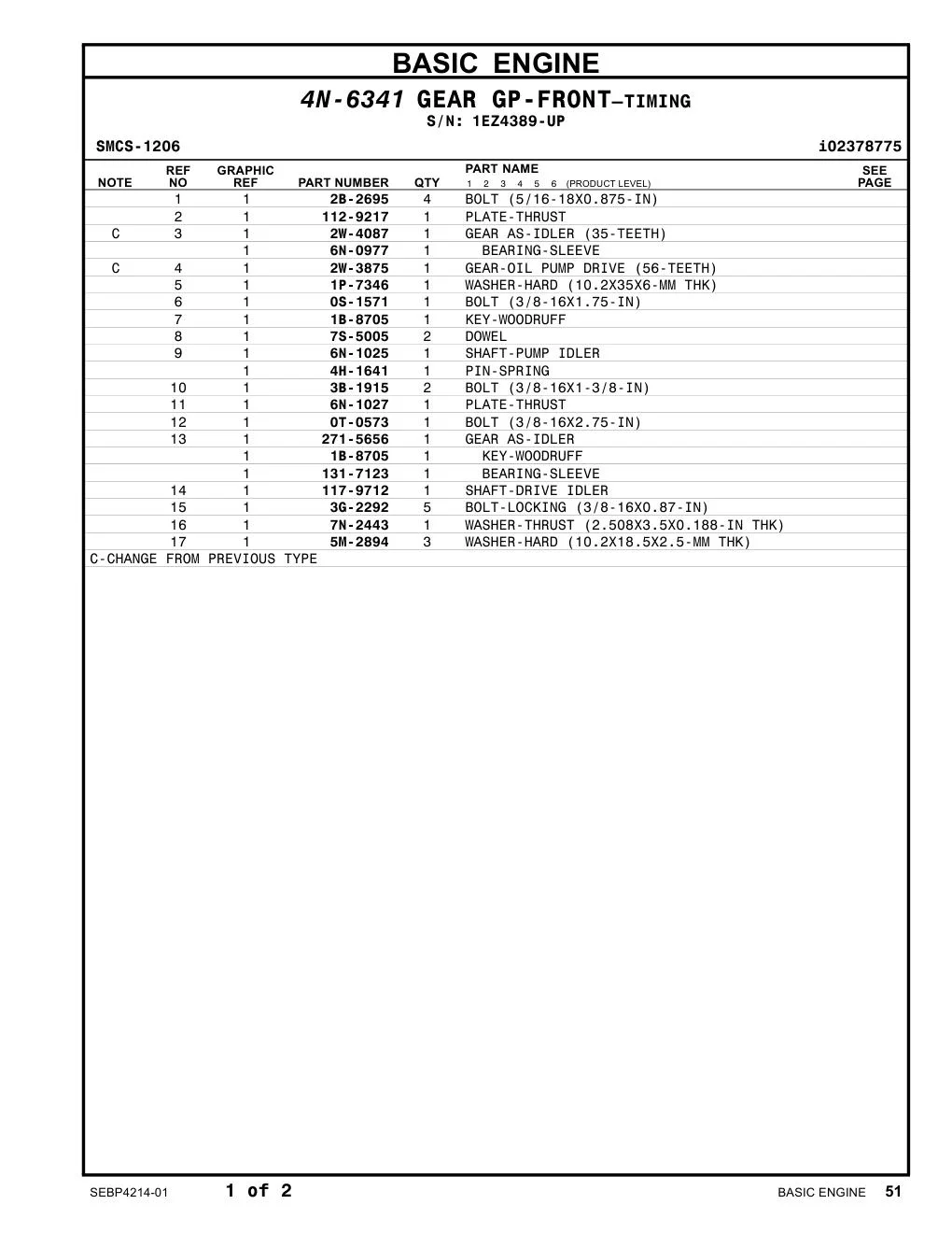 6N-1025 SHAFT-PUMP IDLER CAT parts diagram