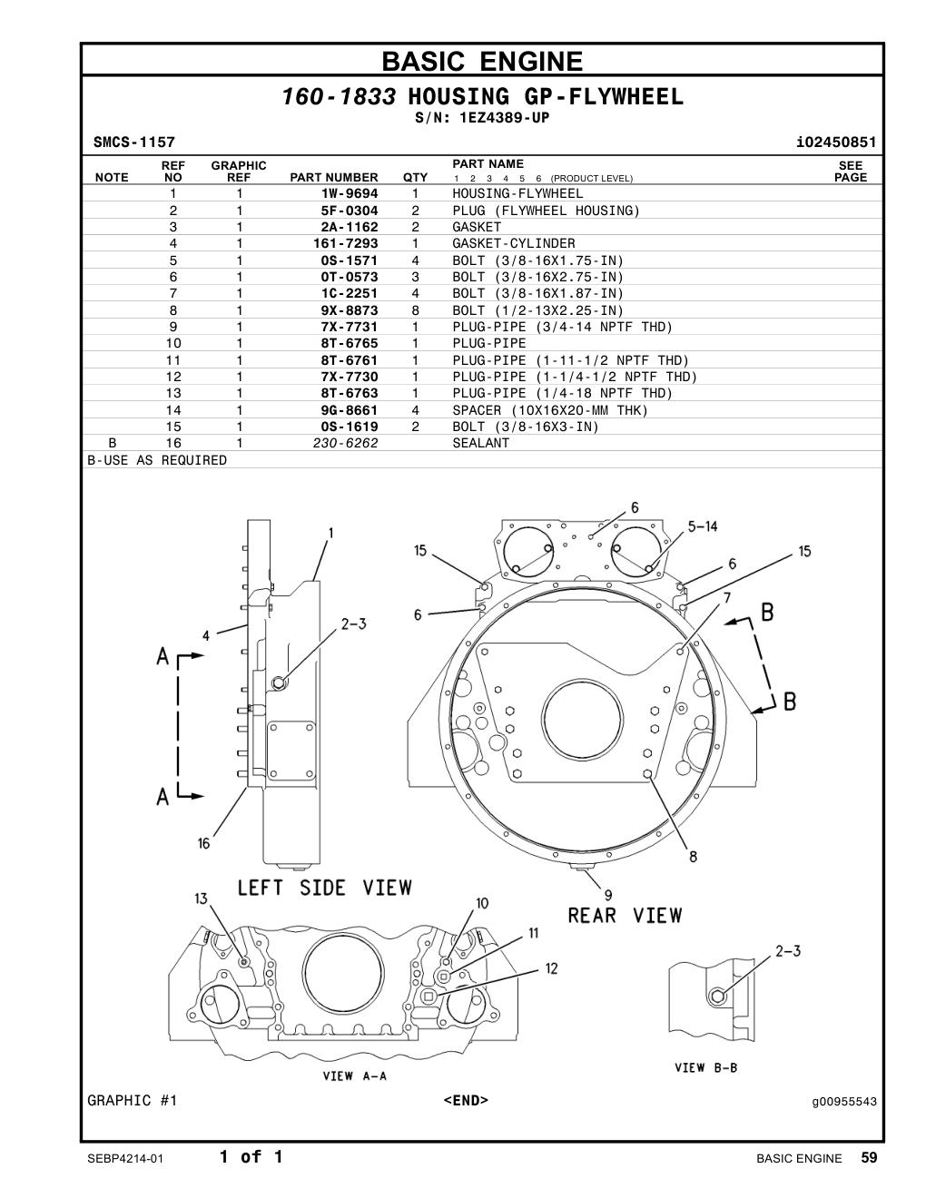 161-7293 GASKET-CYLINDER · S/N 1EZ4389-UP CAT parts manual diagram