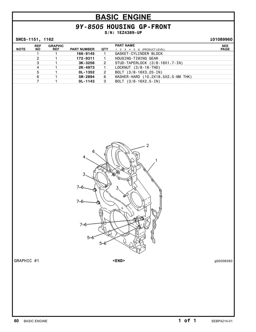 166-9145 GASKET-CYLINDER BLOCK · S/N 1EZ4389-UP CAT parts manual diagram