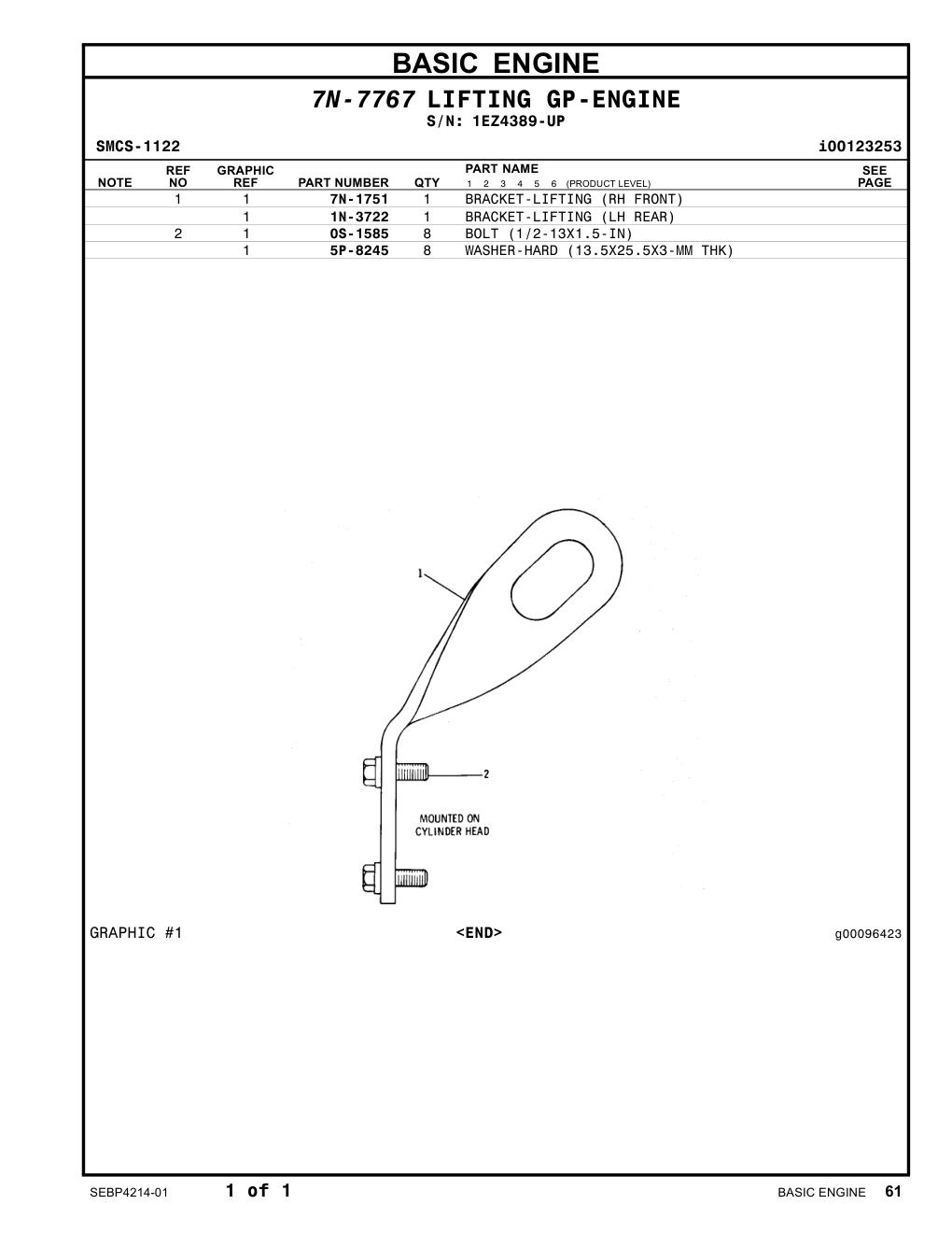 1N-3722 BRACKET-LIFTING (LH REAR) · S/N 1EZ4389-UP CAT parts manual diagram