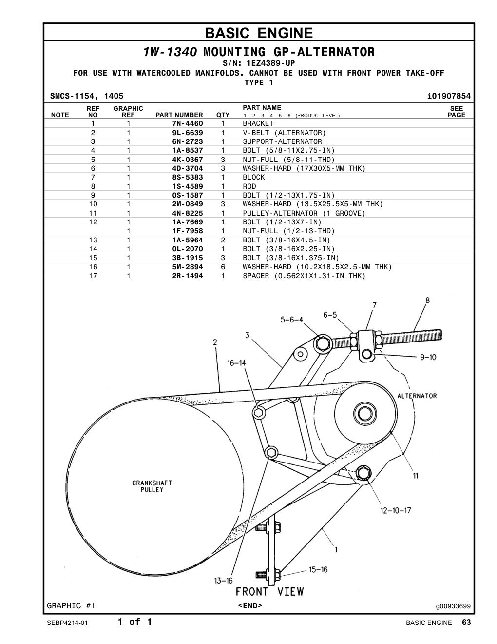 1A-8537 BOLT (5/8-11X2.75IN) · S/N 1EZ4389-UP CAT parts manual diagram