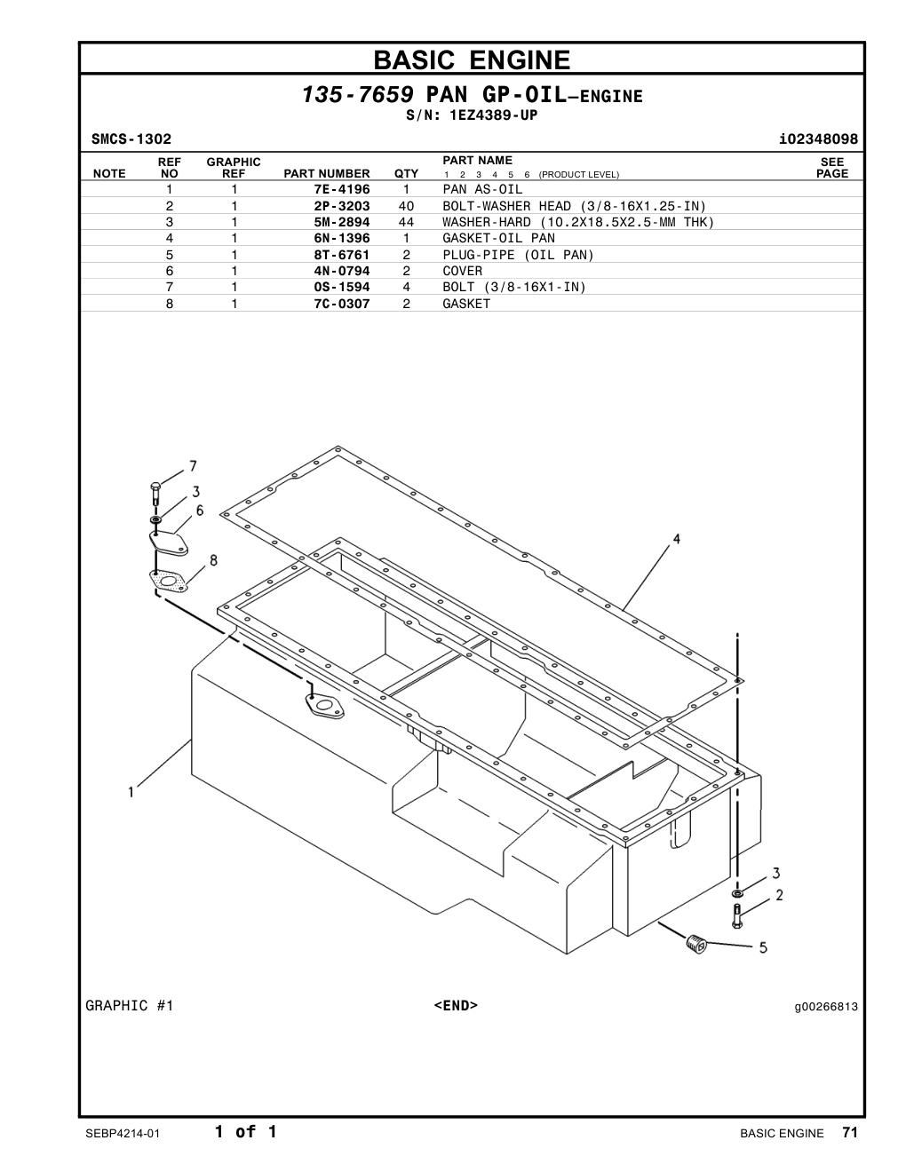6N-1396 GASKET-OIL PAN · S/N 1EZ4389-UP CAT parts manual diagram