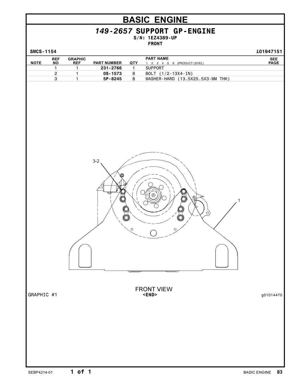 0S-1573 BOLT (1/2-13X4-IN) · S/N 1EZ4389-UP CAT parts manual diagram