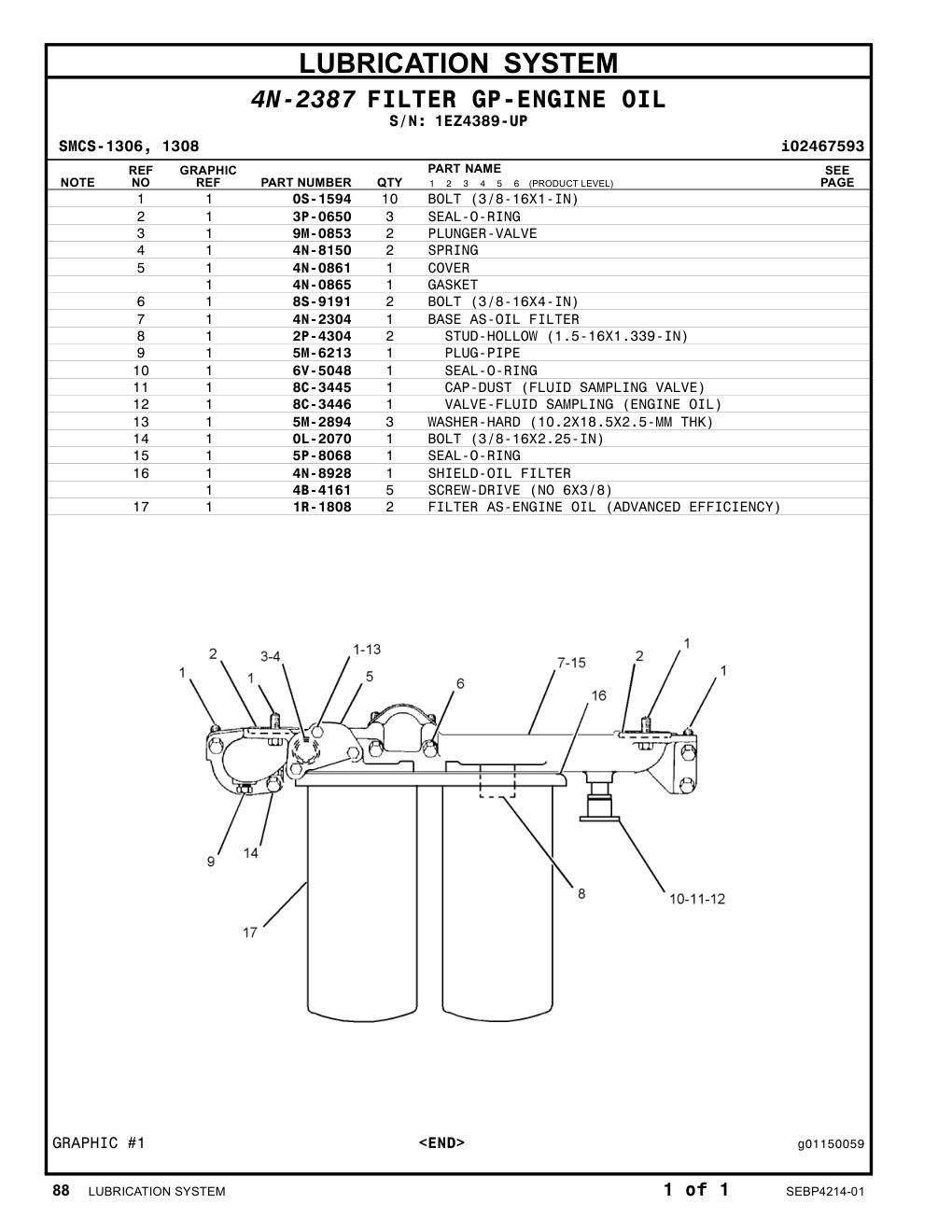 4N-2304 BASE AS-OIL FILTER · S/N 1EZ4389-UP CAT parts manual diagram
