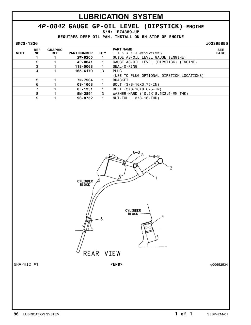 4P-0841 GAUGE AS-OIL LEVEL (DIPSTICK) (ENGINE) · S/N 1EZ4389-UP CAT parts manual diagram
