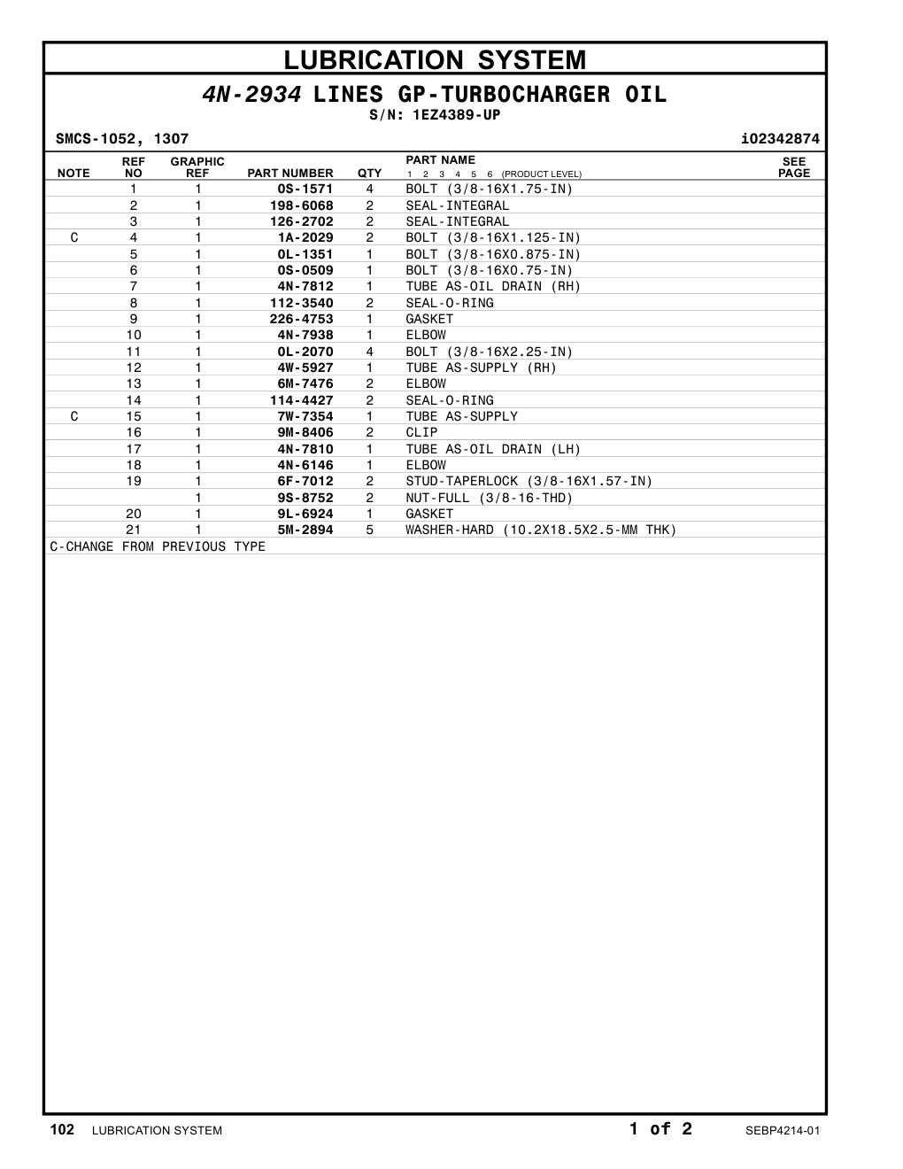 4N-7812 TUBE AS-OIL DRAIN (RH) · S/N 1EZ4389-UP CAT parts manual diagram