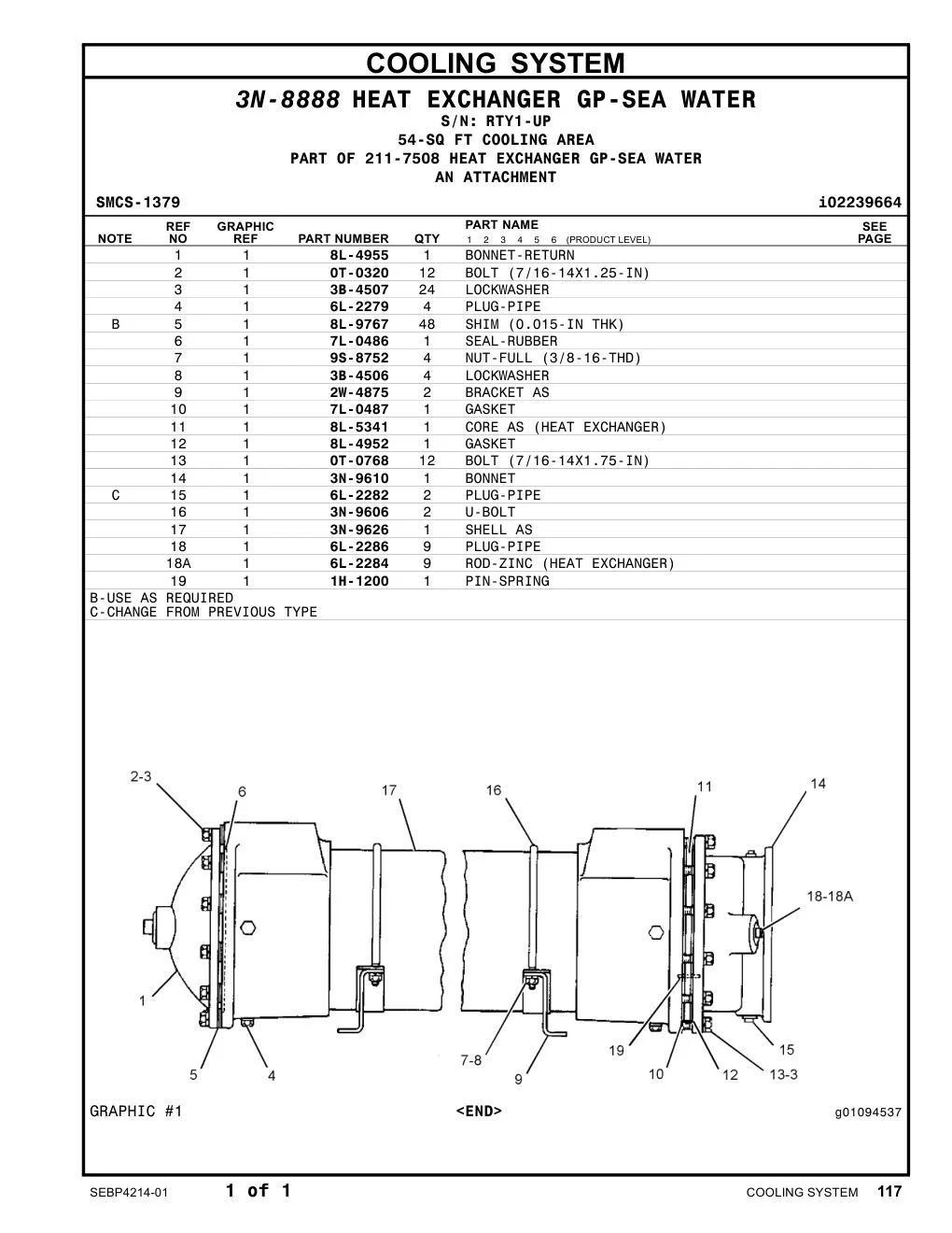 8L-4955 BONNET-RETURN · S/N RTY1-UP CAT parts manual diagram