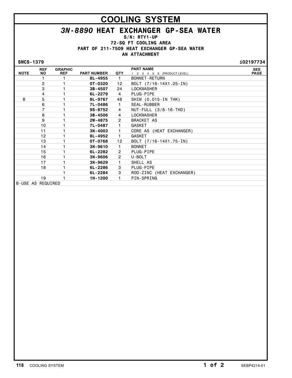 3N-4003 CORE AS · S/N RTY1-UP CAT parts manual diagram