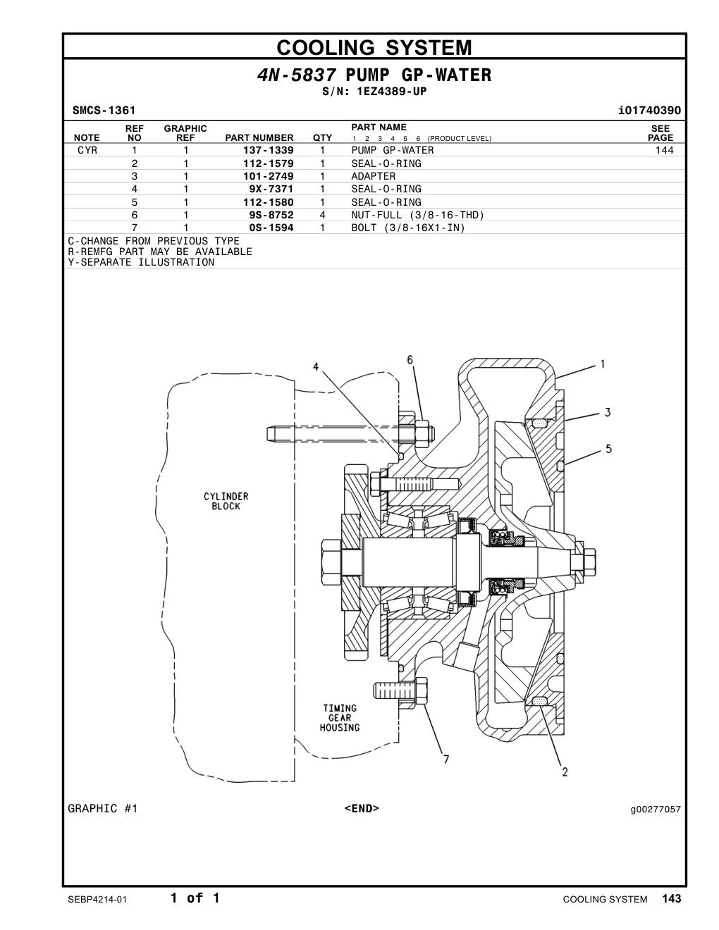 112-1580 SEAL-O-RING · S/N 1EZ4389-UP CAT parts manual diagram
