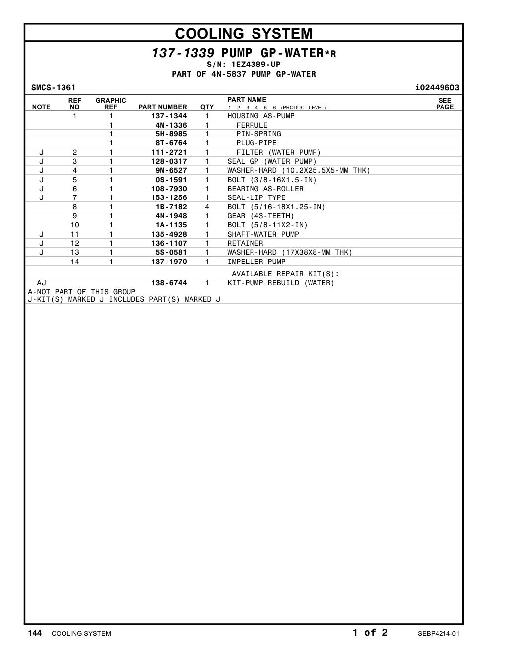 4N-1948 GEAR (43-TEETH) · S/N 1EZ4389-UP CAT parts manual diagram