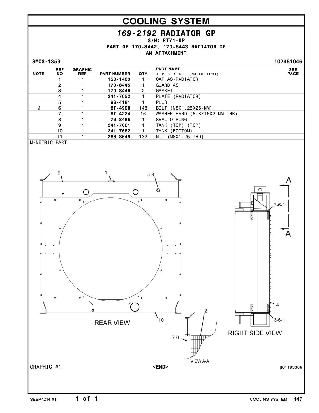 241-7661 TANK (TOP) (TOP) · S/N RTY1-UP CAT parts manual diagram