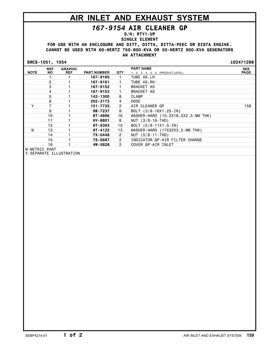 167-9161 TUBE AS-RH · S/N RTY1-UP CAT parts manual diagram