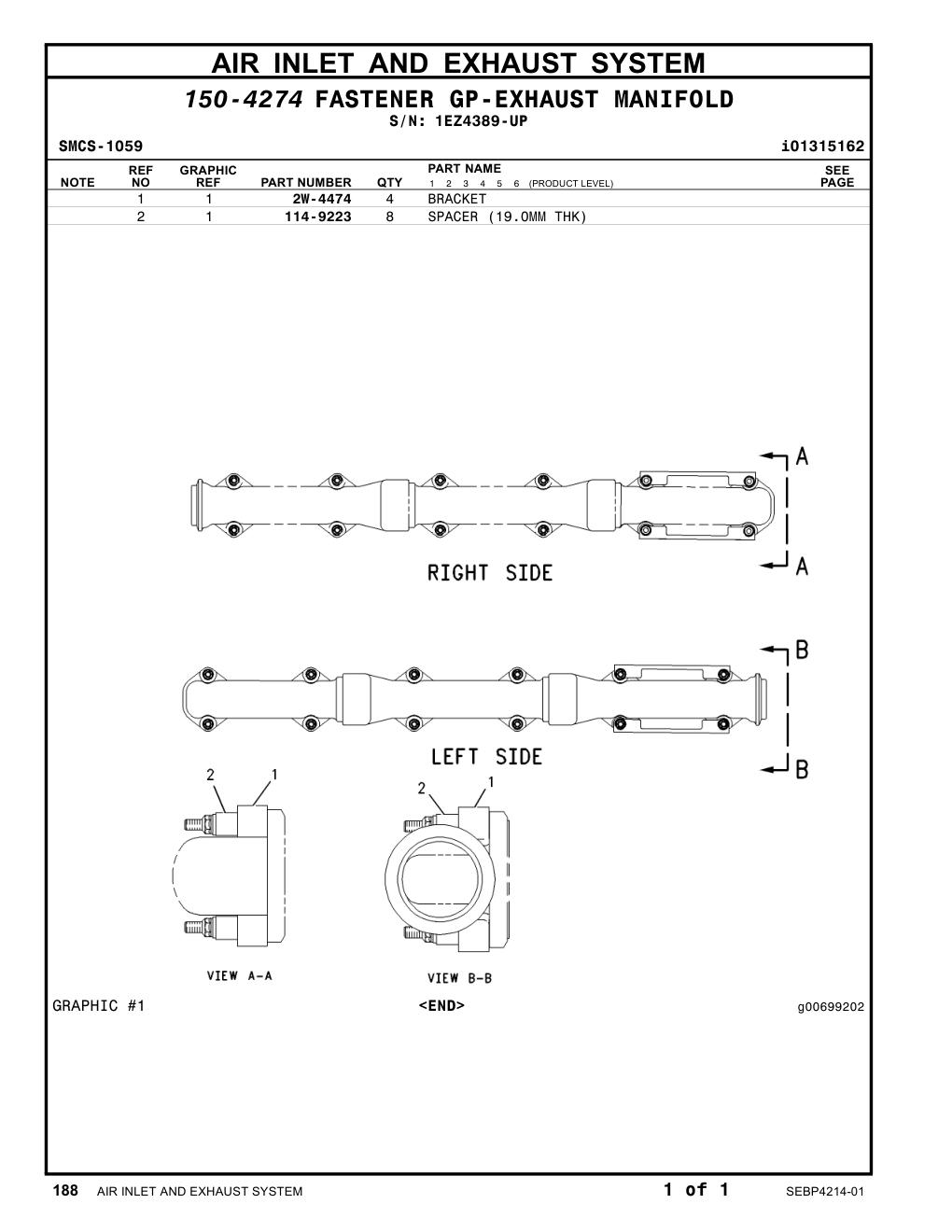 114-9223 SPACER (19.0MM THK) · S/N 1EZ4389-UP CAT parts manual diagram